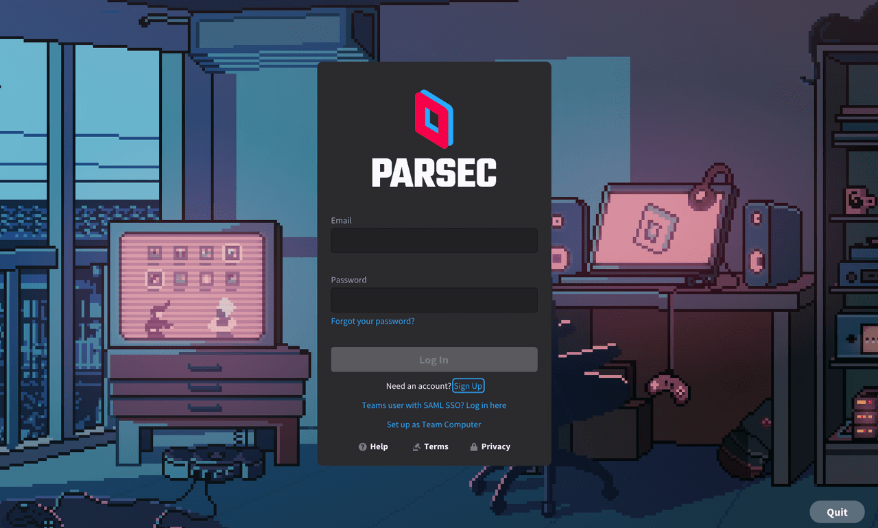 download and log into parsec