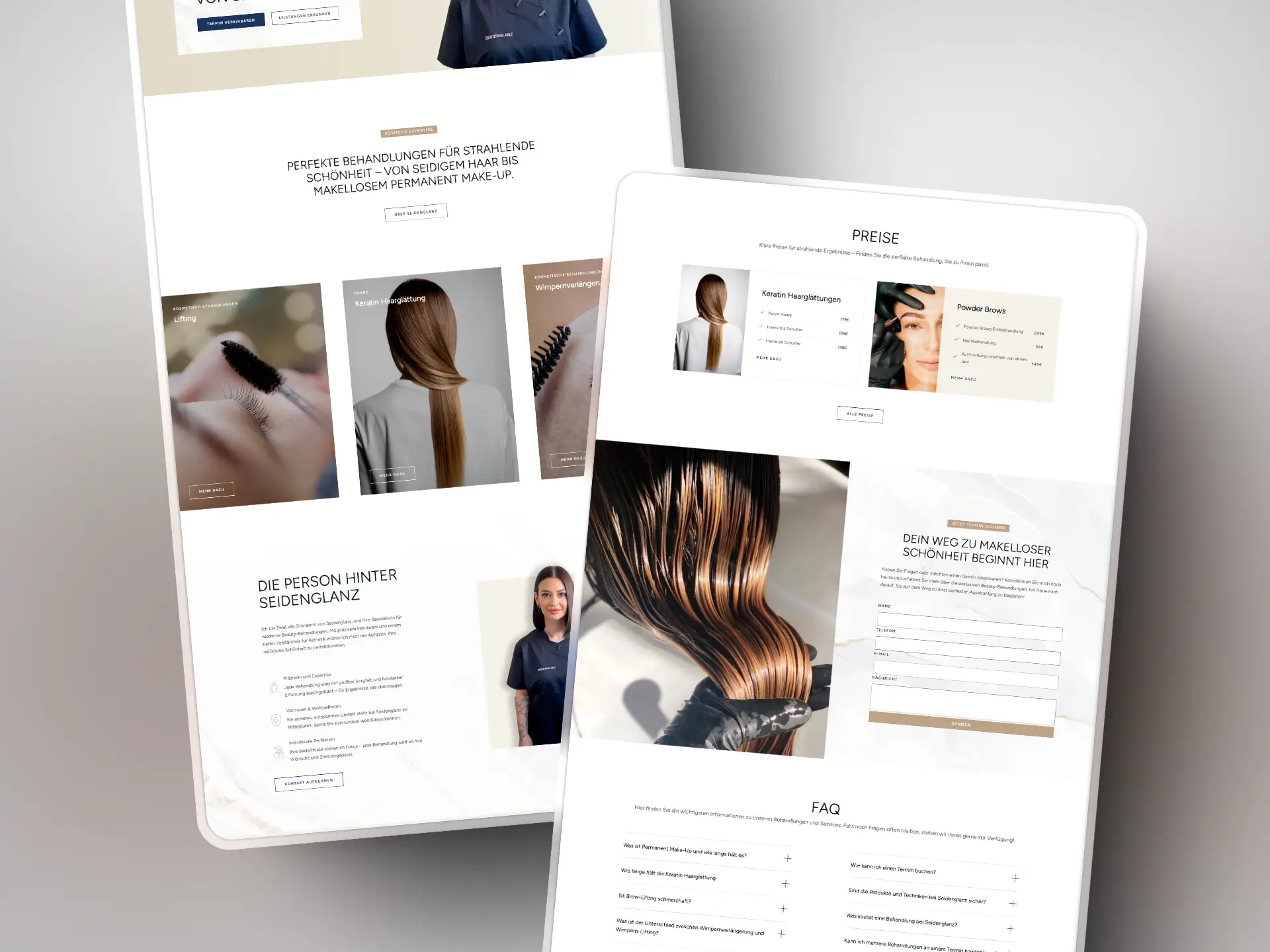 Website für Seidenglanz Beauty – hochwertige Präsentation von Behandlungen und Preisstruktur für lokale Neukundengewinnung