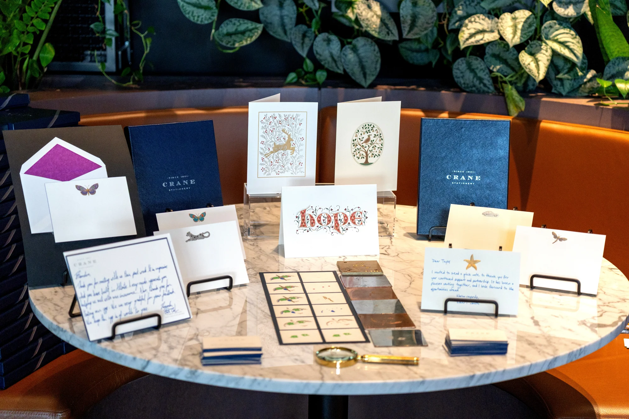 Crane stationery displayed at the event.