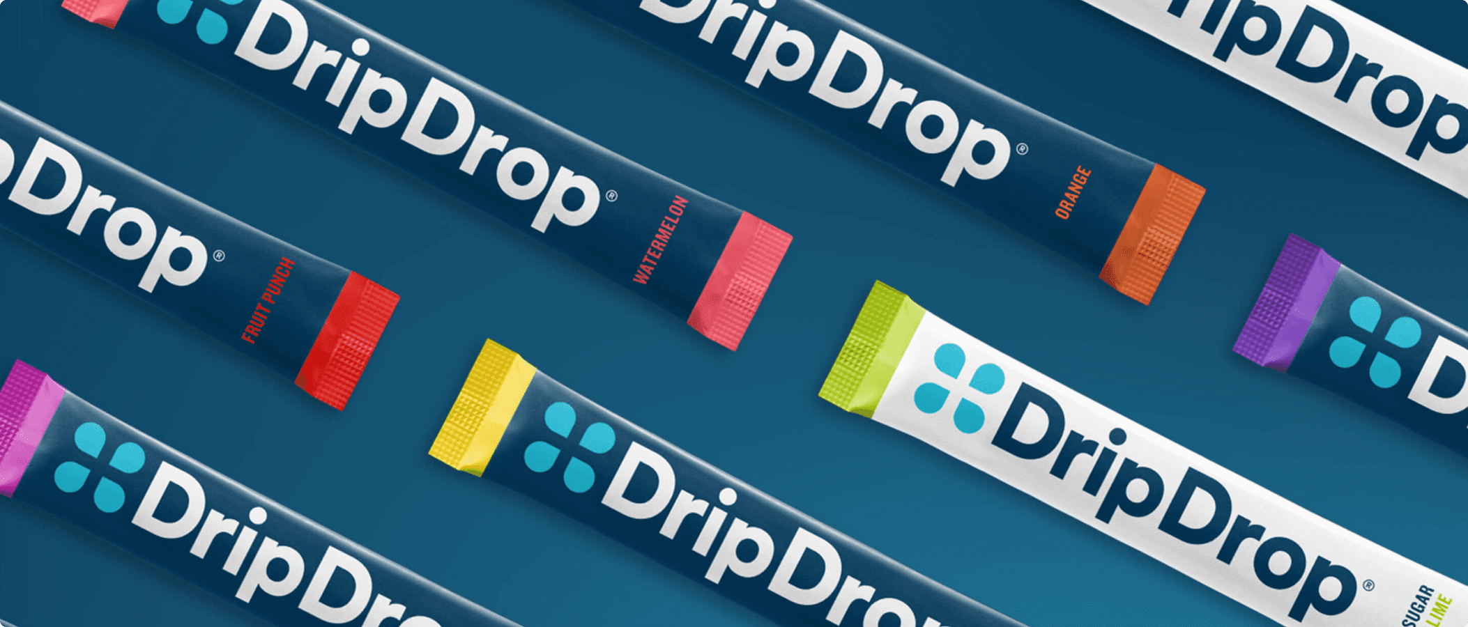 DripDrop electrolyte stick packs showcasing hydration product variety