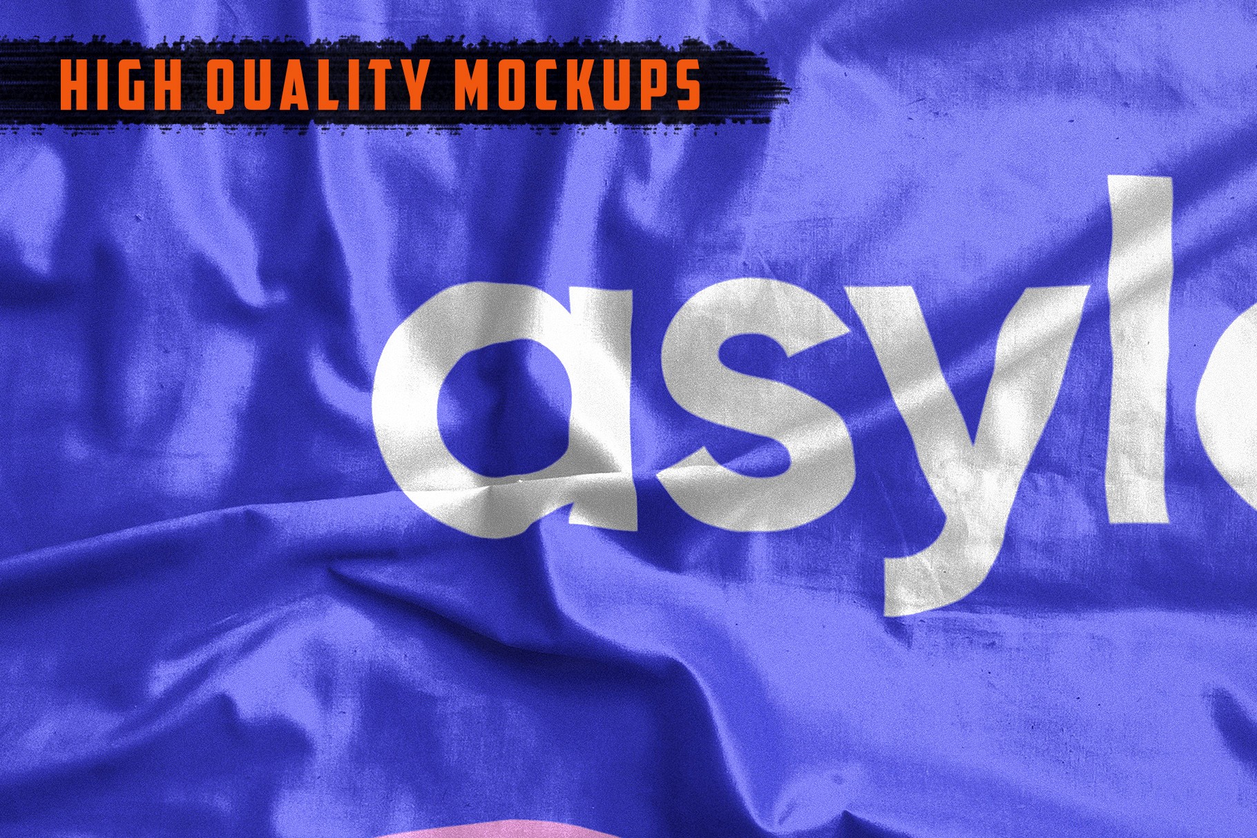 High-quality wrinkled fabric mockup with a bold logo design overlay.