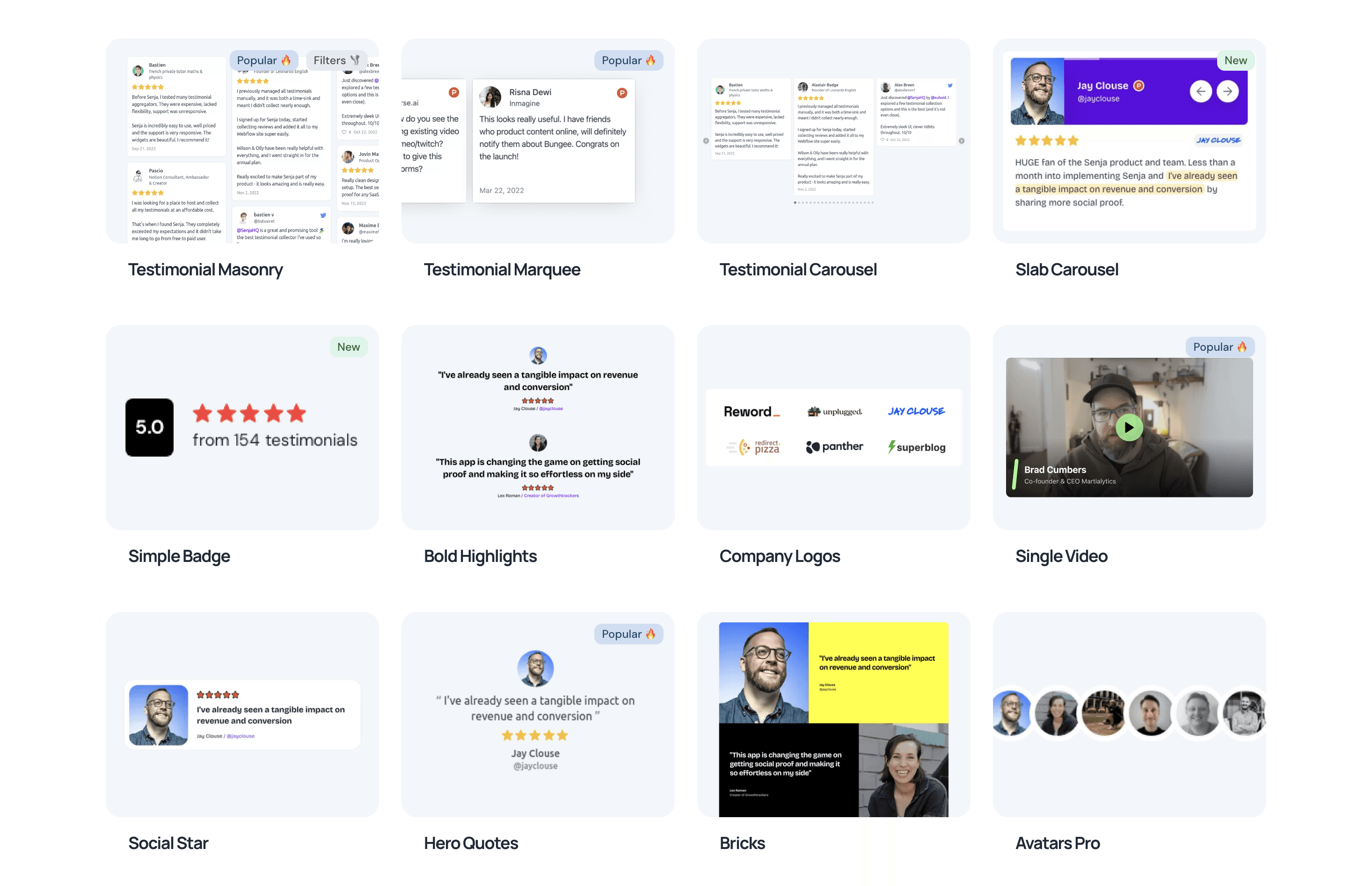 Testimonial widgets by Senja