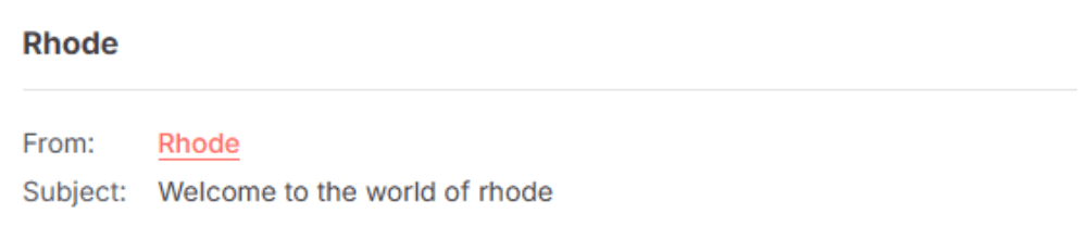 Rhode email subject line reading 'Welcome to the world of rhode' offering a creative and brand-focused introduction