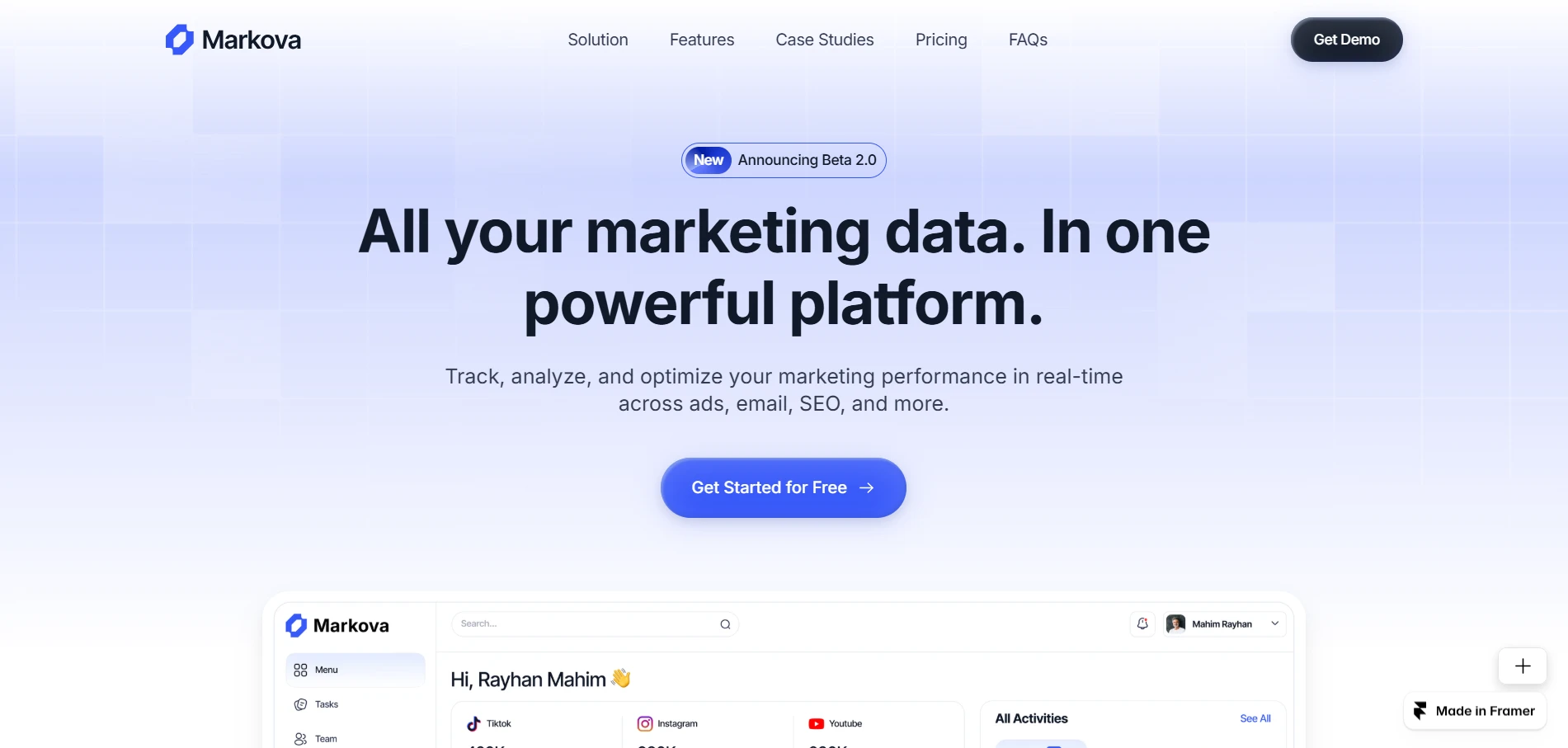 Homepage of the Marko template 