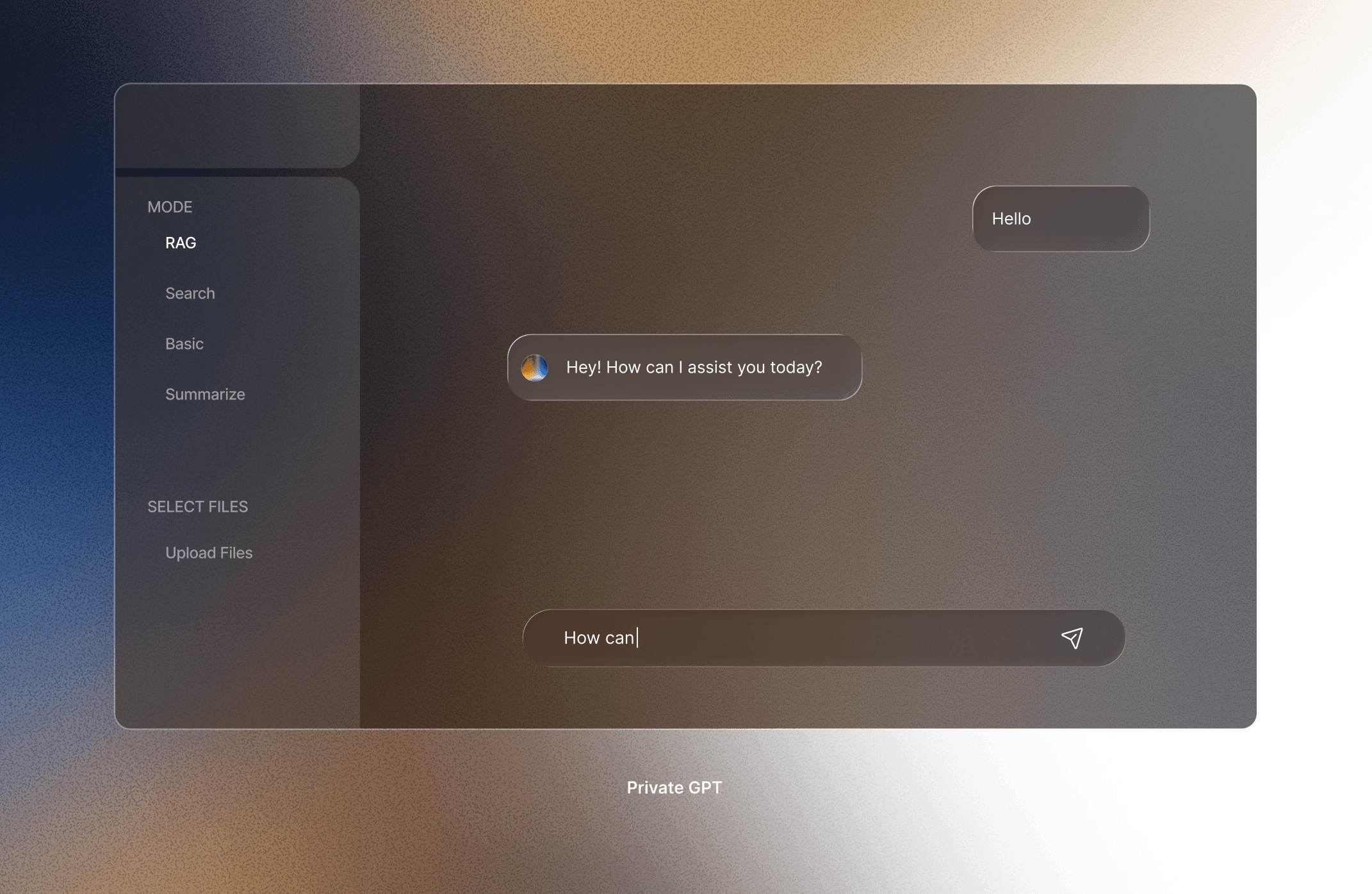 private gpt interface includes rag, search, basic and summaries