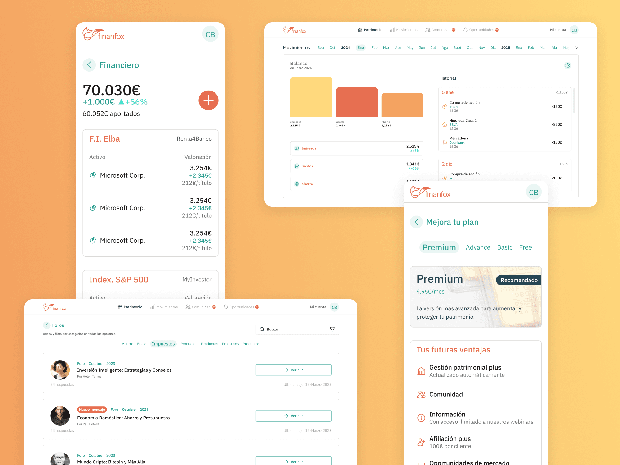 Pantallas principales de finanfox