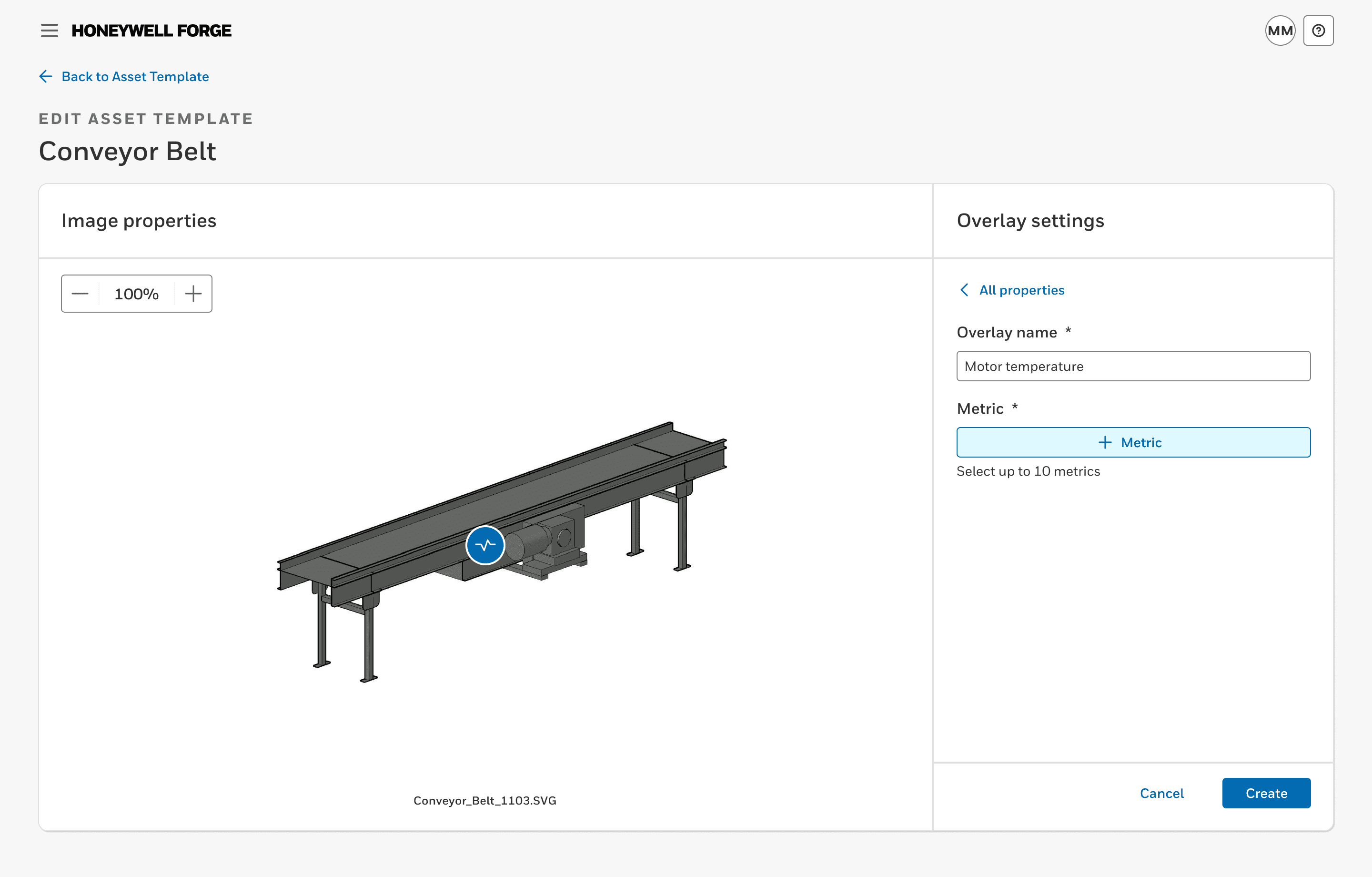 A metric display for the image with the form to create the metric overlay