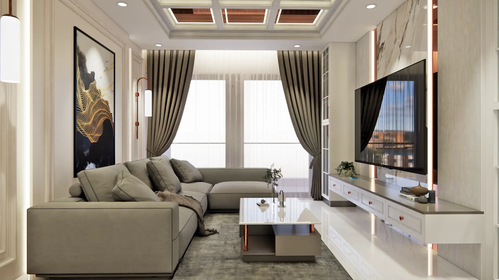 Design render of a living room by Interiors by DeX, Chennai