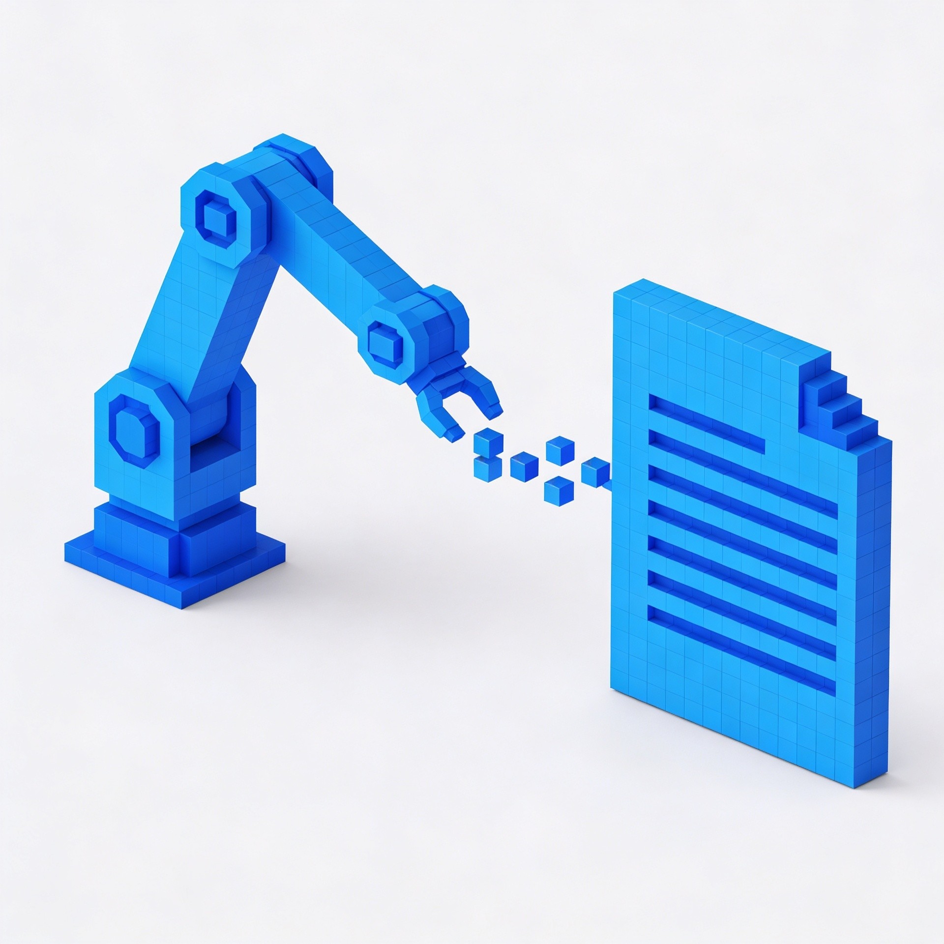 Blue voxel robot arm symbolizing automation saving creator time