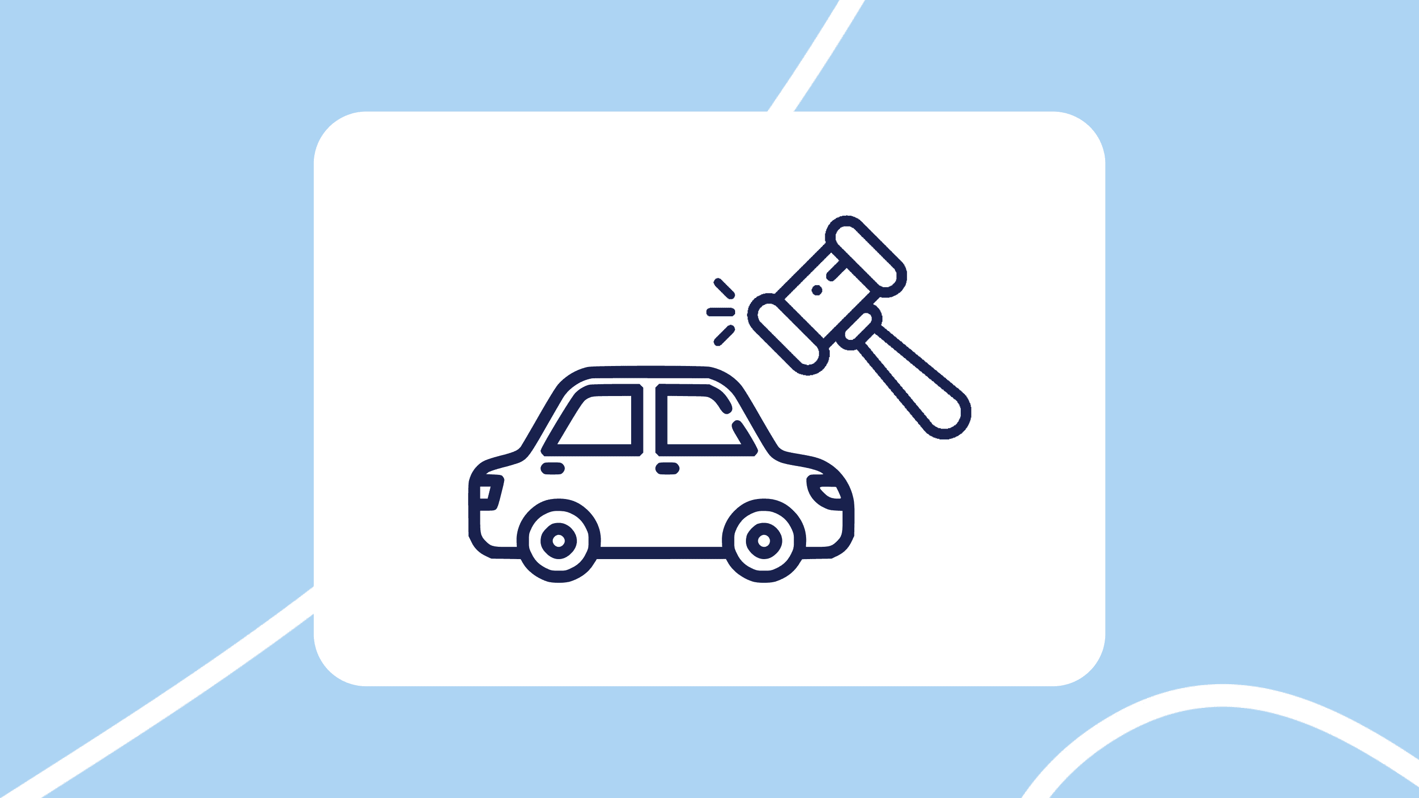 Icono de un coche con un mazo de juez, que representa cargas o incidencias legales sobre un vehículo.