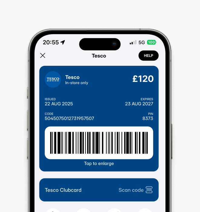 A Tesco gift card within the Cheddar app