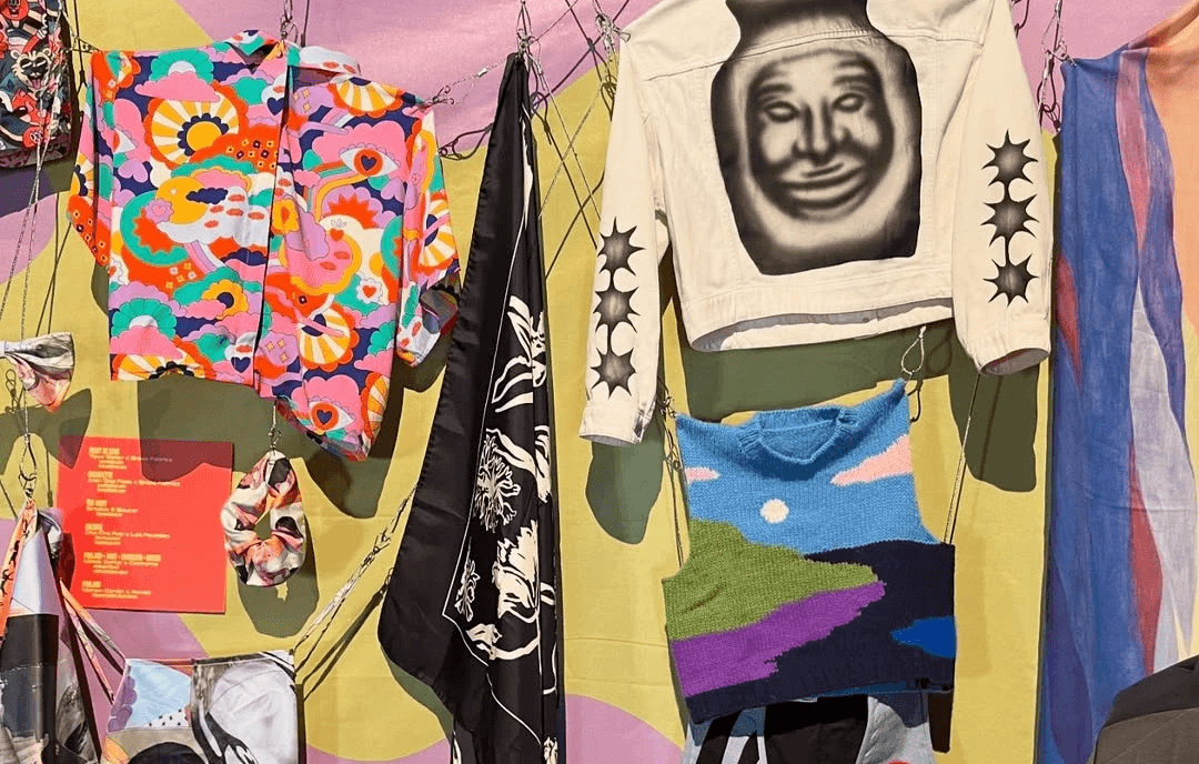 colorful artist merchandise hanging on wall