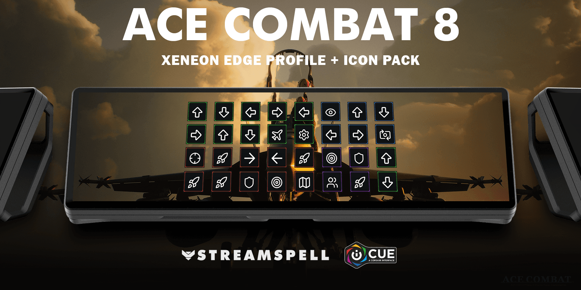 ACE COMBAT 8 Stream Deck profile displayed on a CORSAIR XENEON EDGE touchscreen