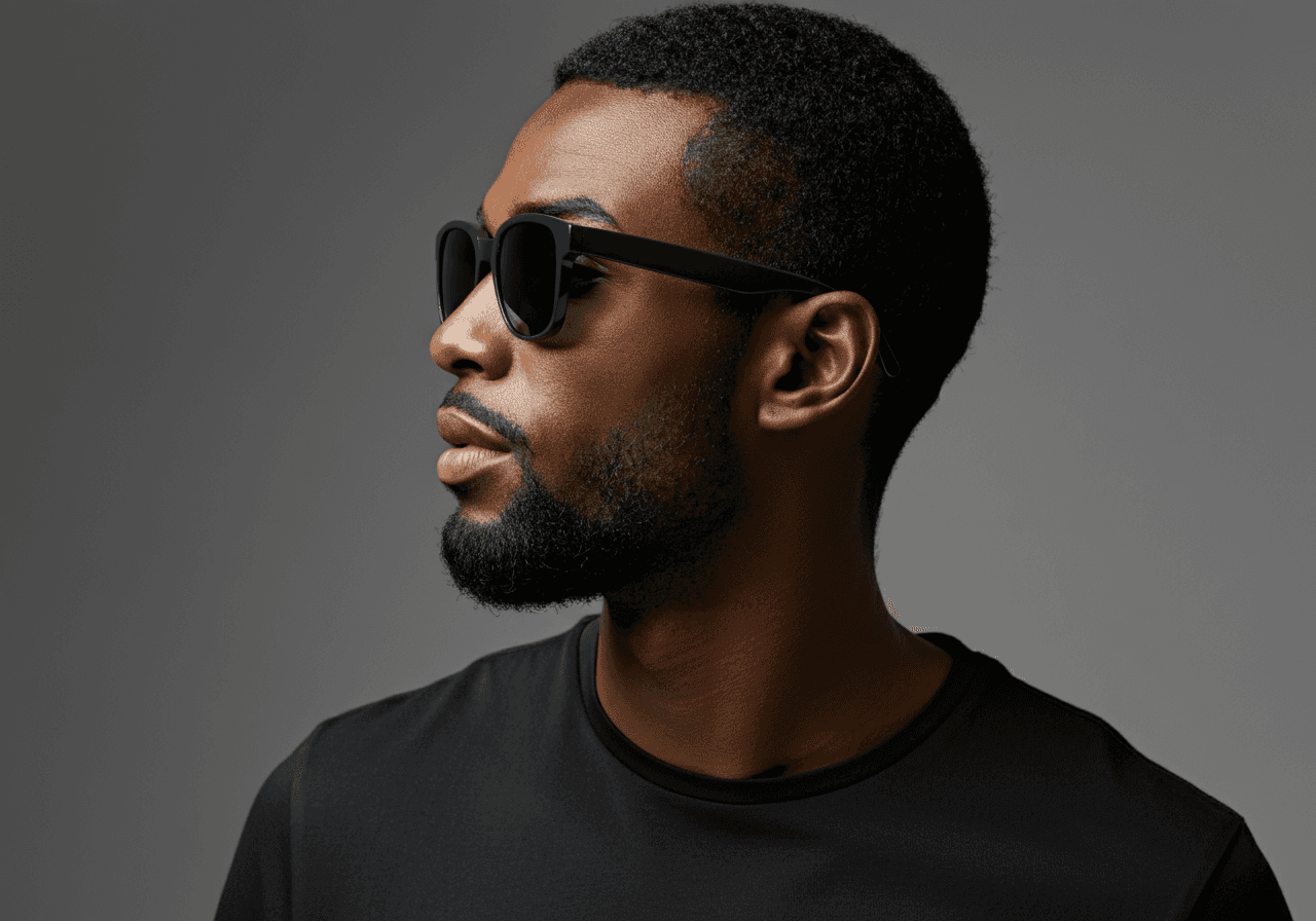 Portrait shot of a man wearing black sunglasses.