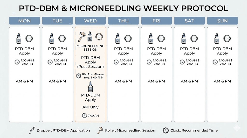 PTD-DBM weekly application protocol schedule with microneedling timing