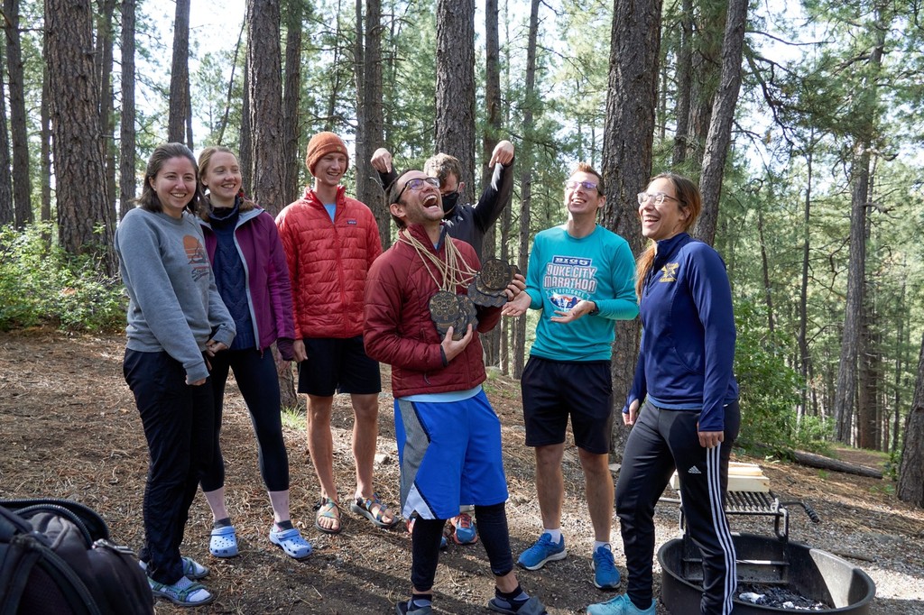 Trail runners gathered in the pines