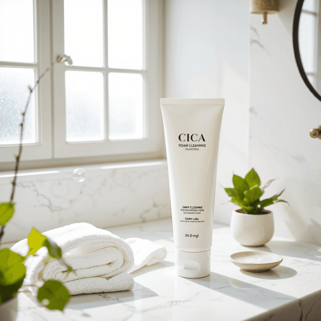 product photography of cica foam cleansing tube