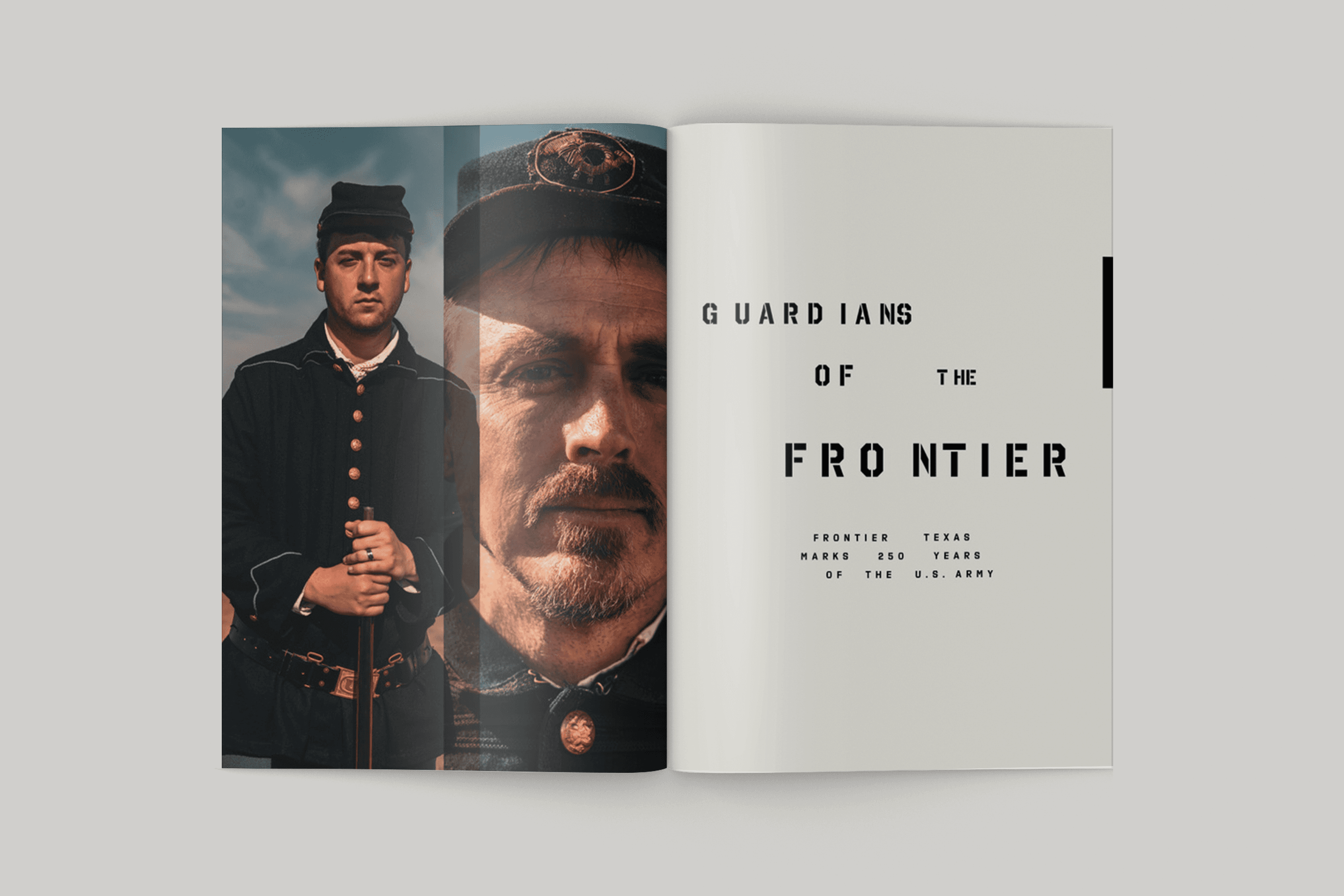 Frontier Texas two page spread featuring the Guardians of the Frontier title
