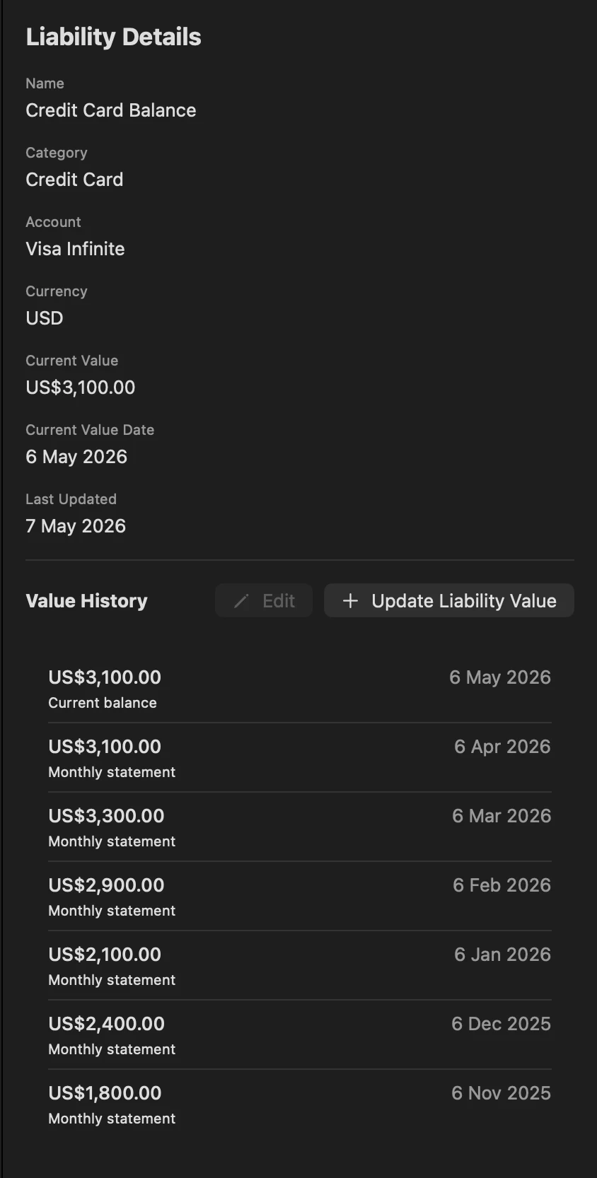 Liability Details Pane