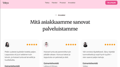 Asiakaspalautteet ja arvostelut verkkosivulla