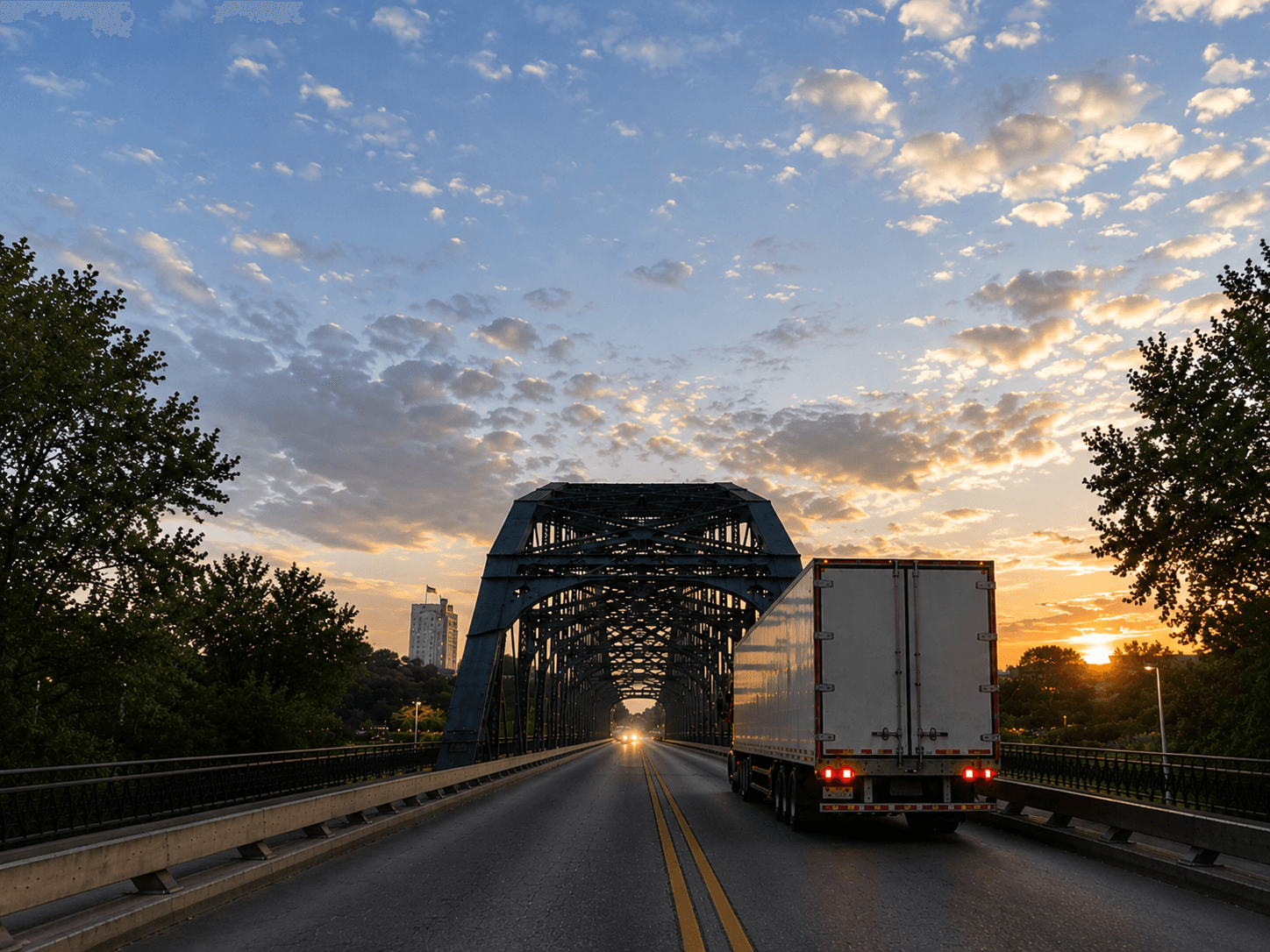 Truck crossing bridge