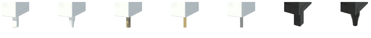 Seven leg styles and finishes.