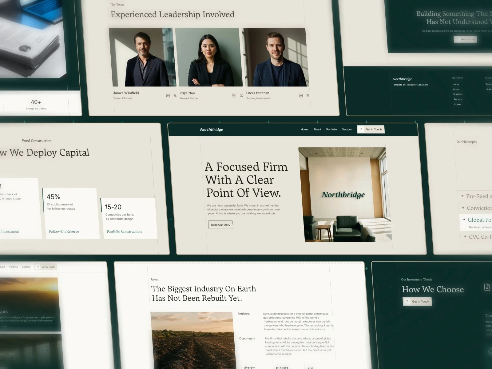 Website showing investment firm portfolios and team.