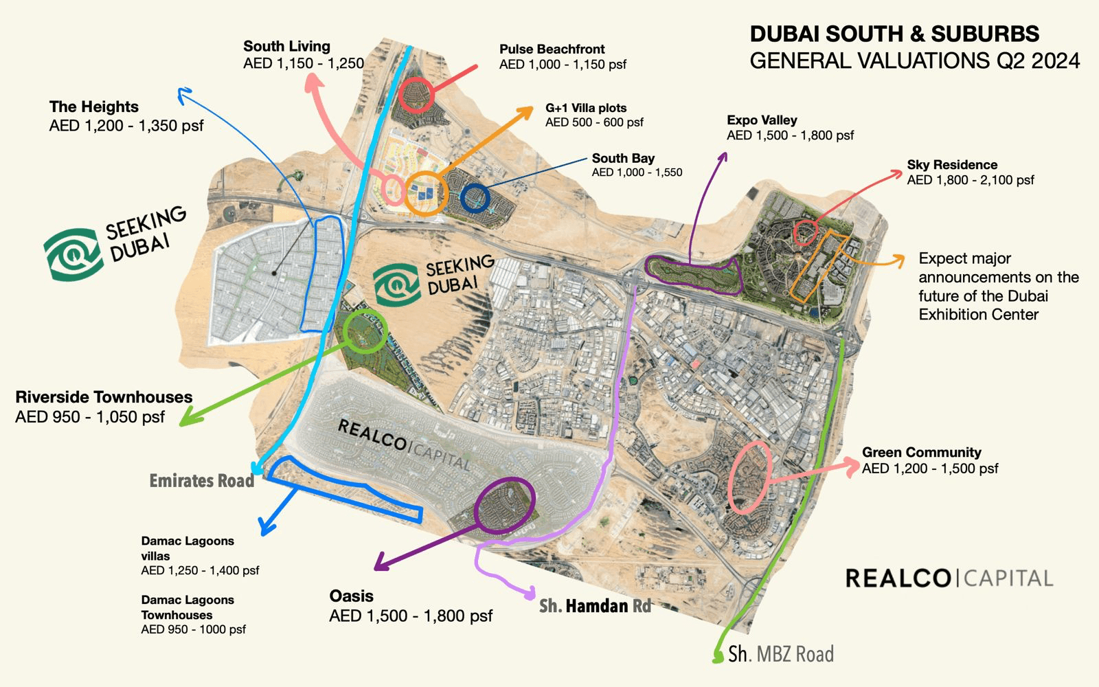 Residential property valuations in the suburbs towards Dubai South