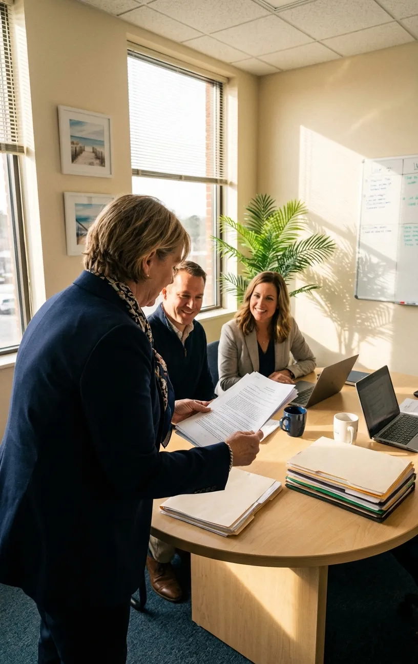 Meeting at RockN' Socials, a Digital Marketing Agency office.