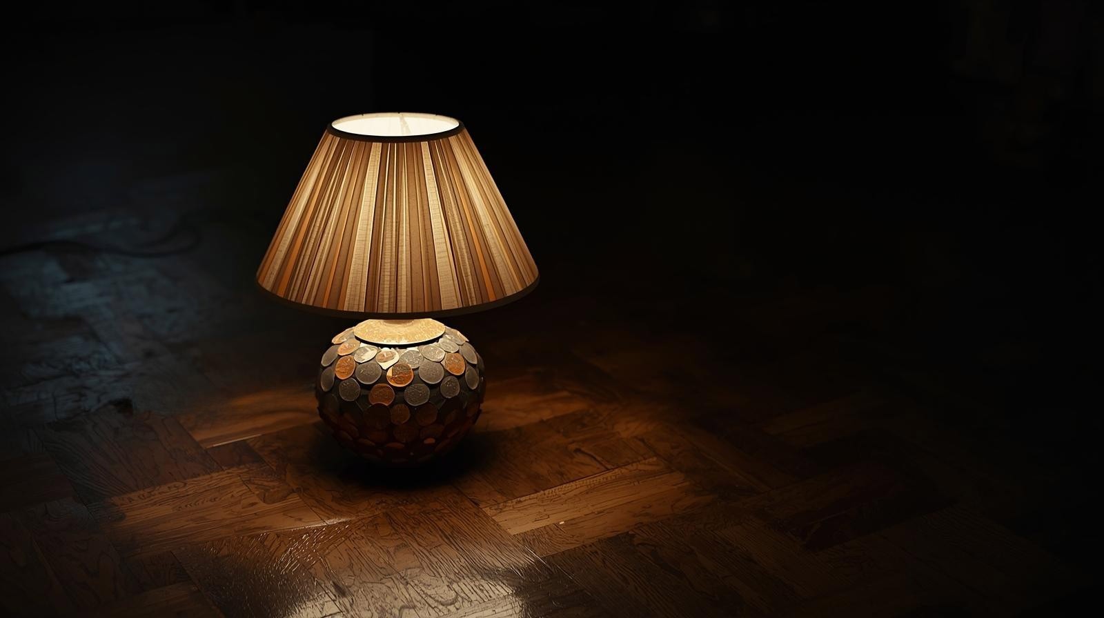 Lampada da interno con luce calda che definisce uno spazio domestico narrativo