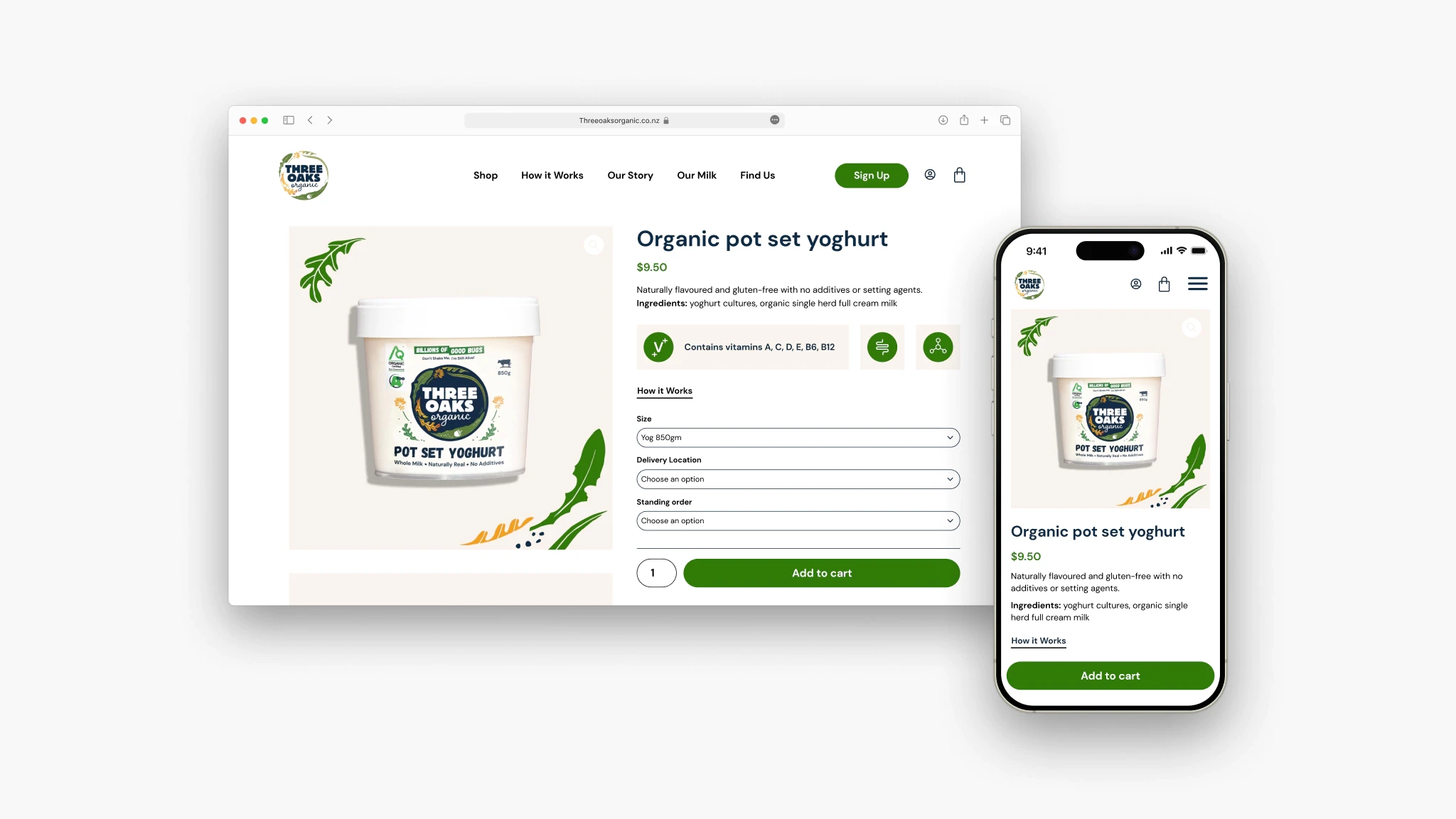 Three Oaks Organic CRO optimized product pages.