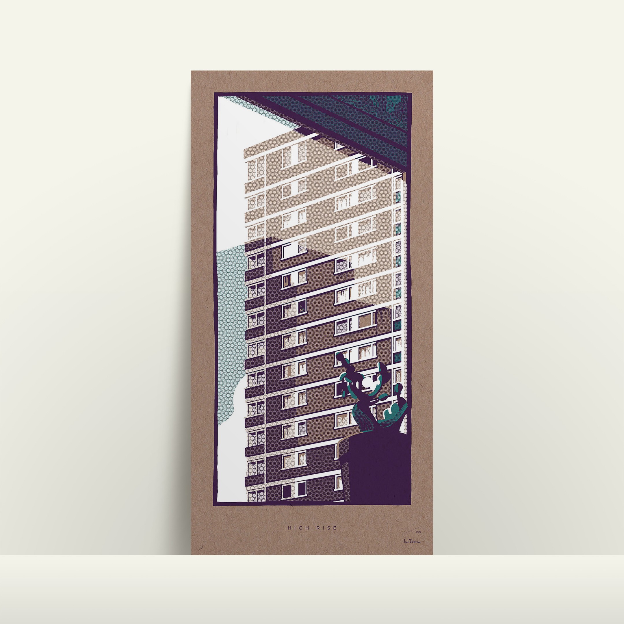 Illustrated screenprint showing high rise tower block in central London | Art prints of iconic UK scenes by Liam Devereux