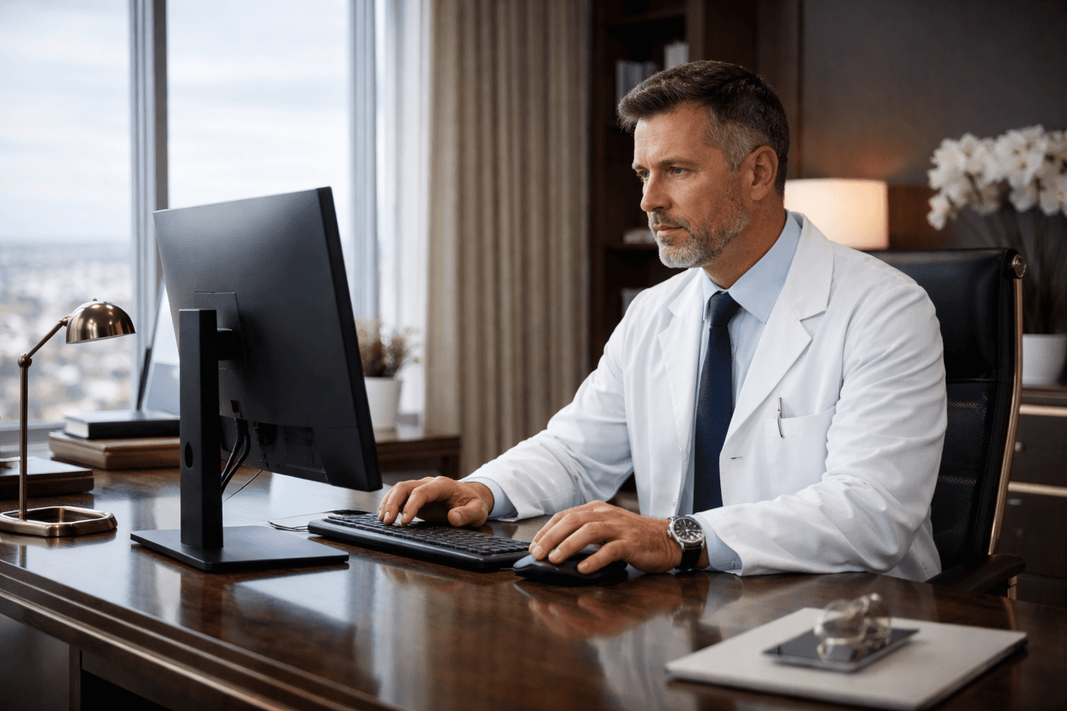 médico usando o Clínica Experts