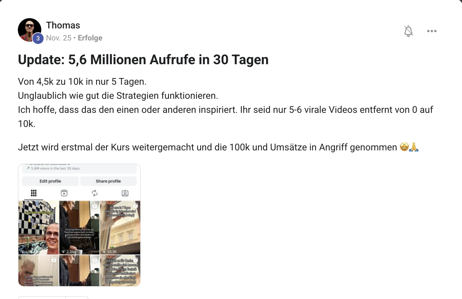 Erfahrungsbericht KI Creator Akademie: Thomas erreicht 5,6 Mio. Aufrufe und wächst auf 10.000 Follower