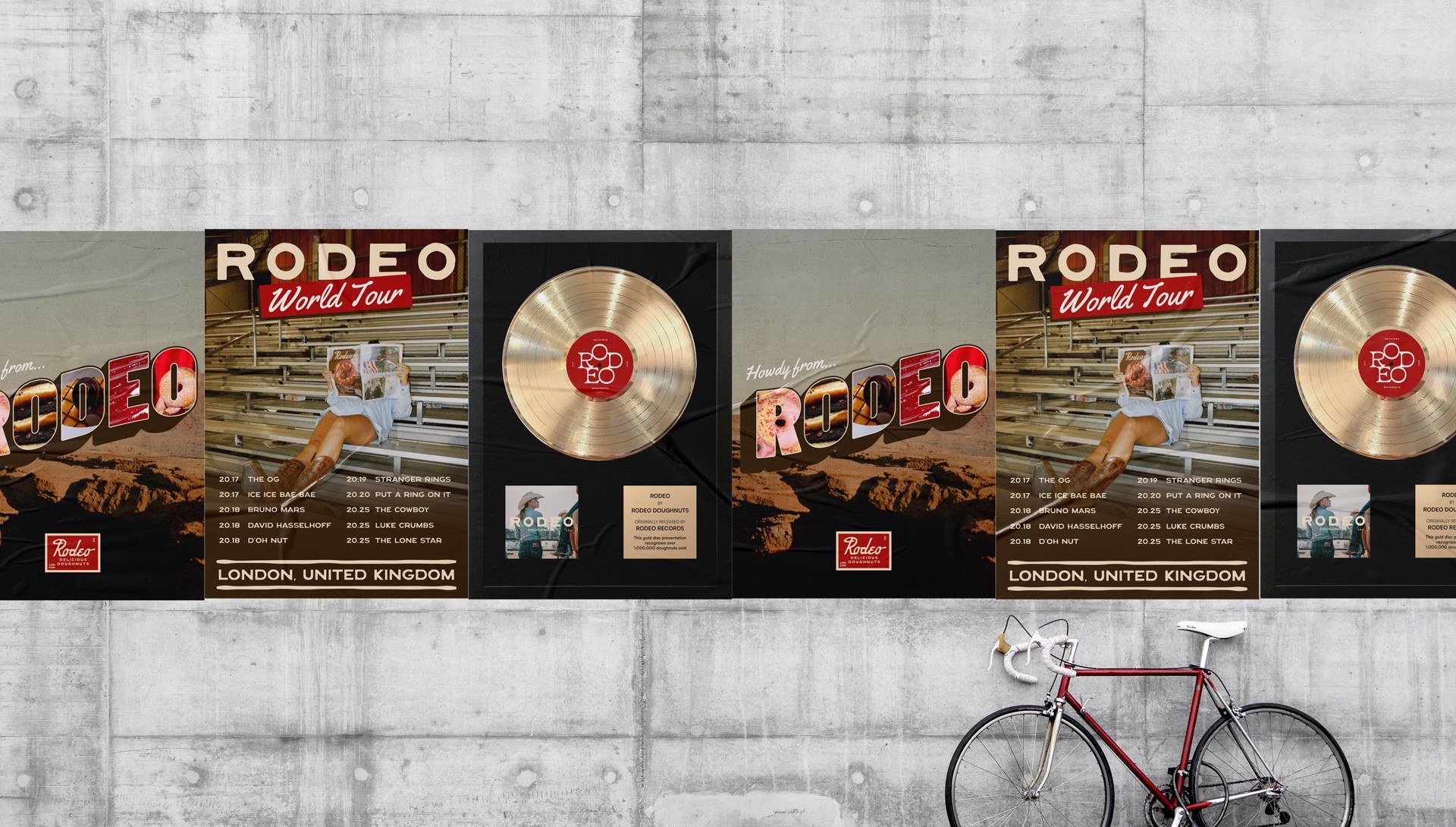 Wide shot of wheatpaste posters on a concrete wall