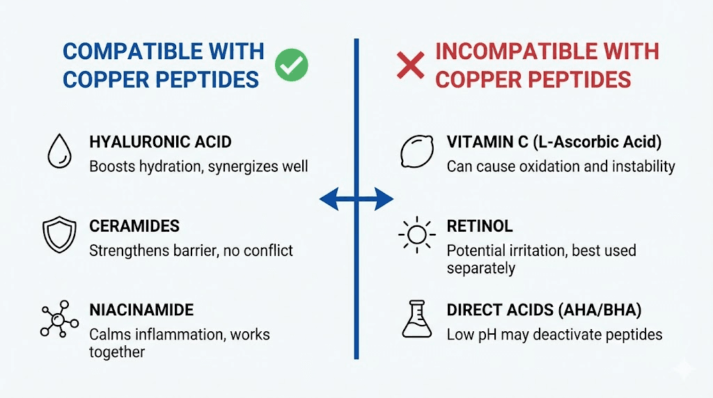 Ingredients to combine and avoid with copper peptide cream