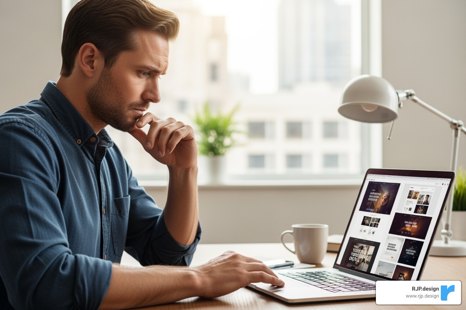 person reviewing a web designer's portfolio on a laptop - web design services near me
