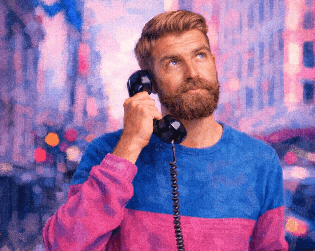 Man talking on old phone system