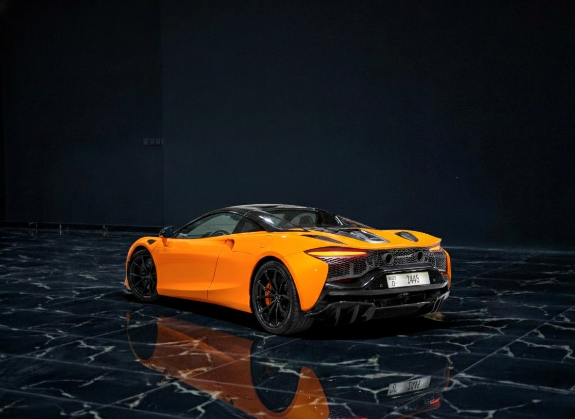 McLaren Artura Spider interior featuring open roof cockpit and driver focused design from Queen of Supercar Rental