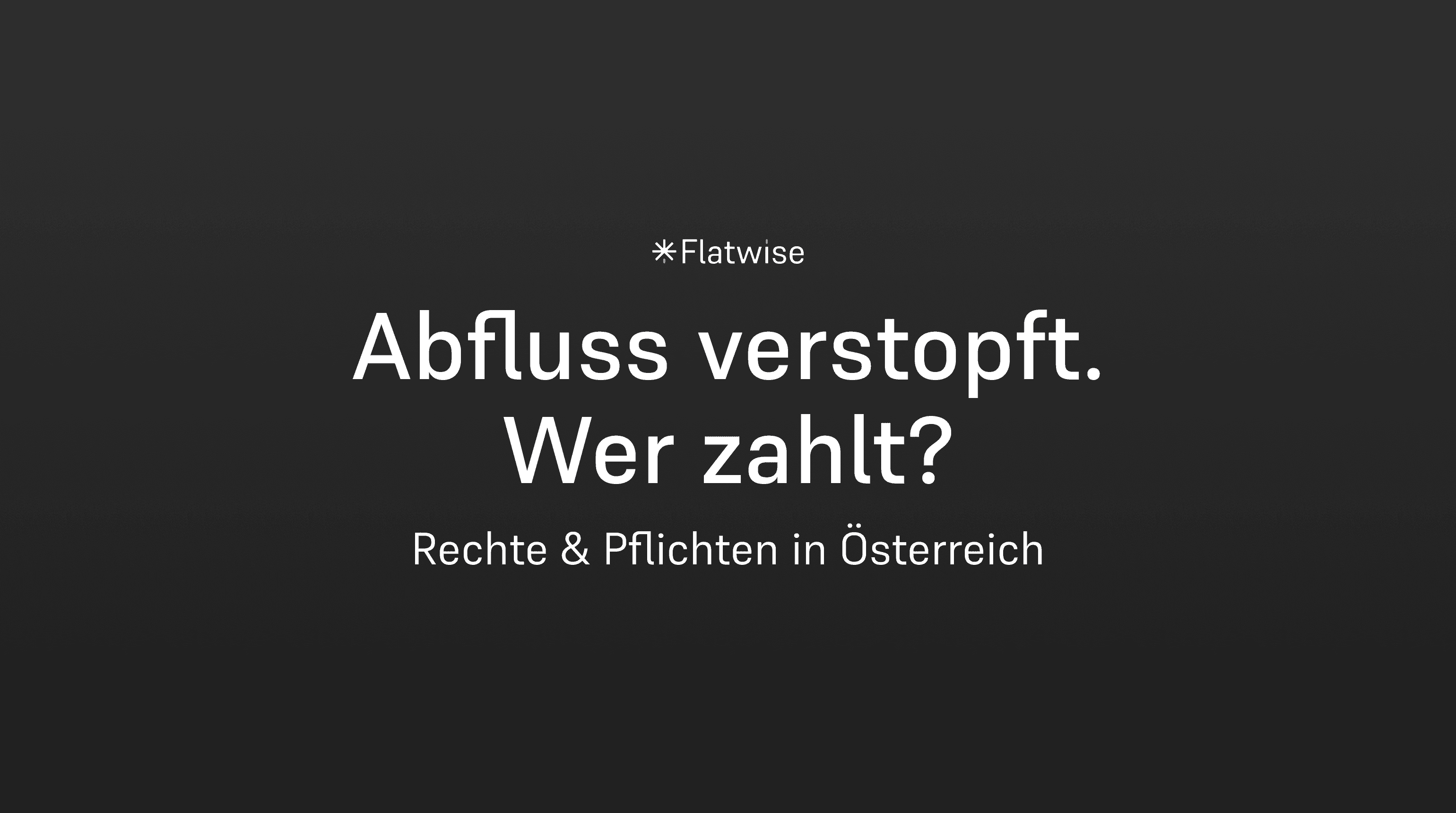 Das Titelbild zeigt den Titel "Abfluss verstopft. Wer zahlt?", den Untertitel "Rechte und Pflichten in Österreich" sowie das Flatwise Logo
