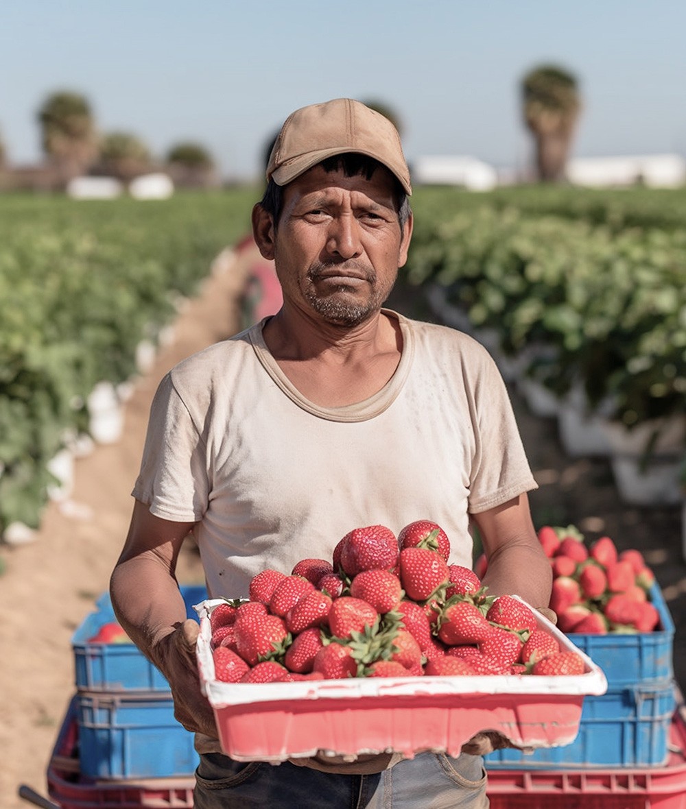 Framer Holding Strawberries