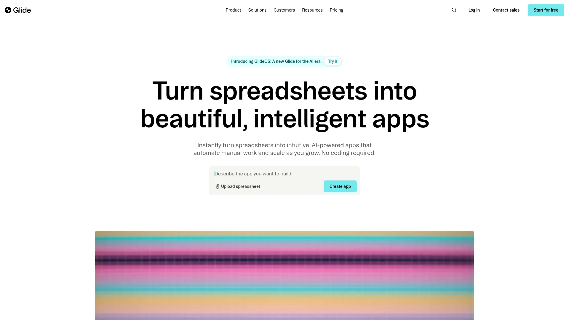 Glide no-code app builder that turns spreadsheets into mobile and web apps