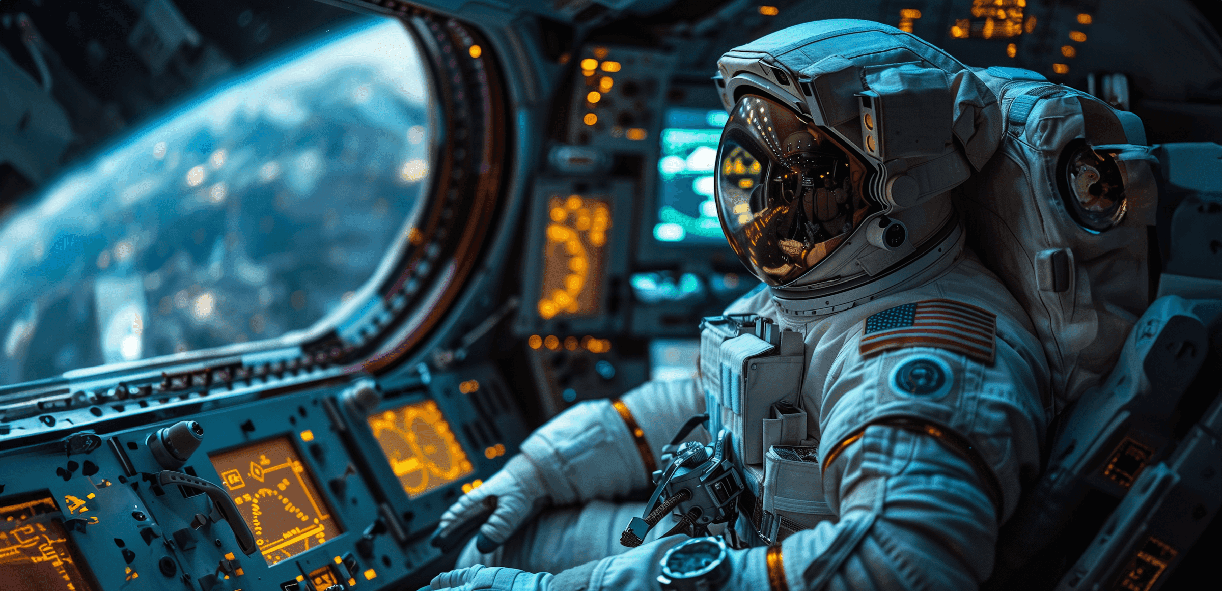Close-up of reflective helmet showing control lights