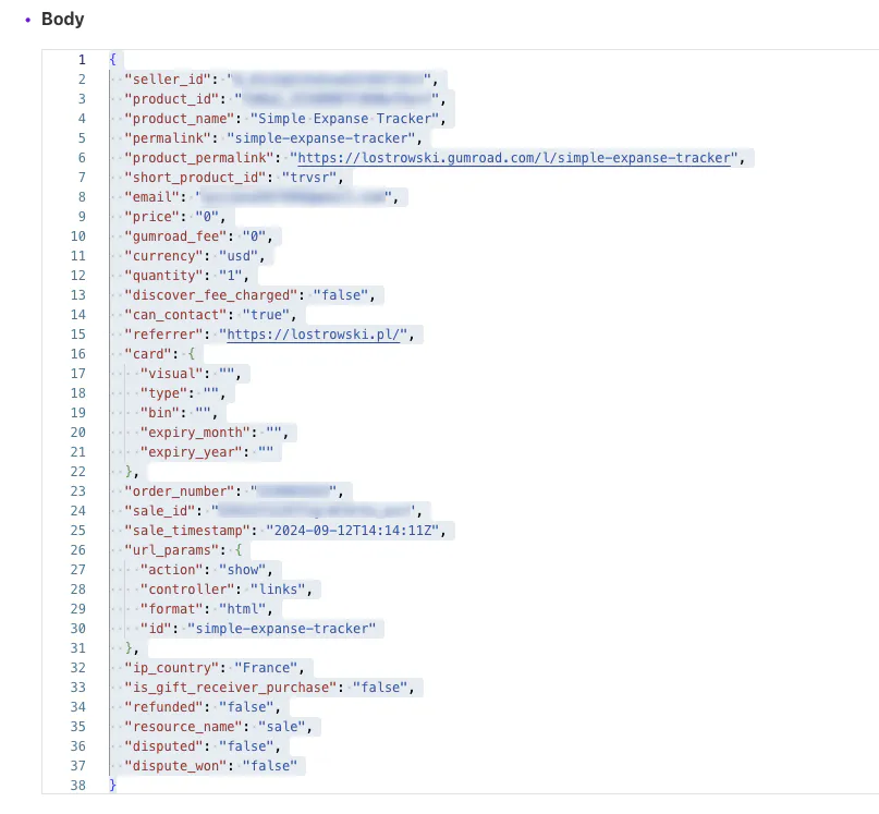 Webhook Body in Make.com dashboard