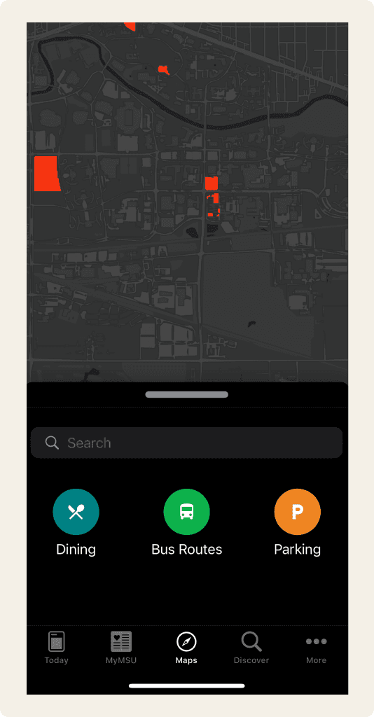 View of MSU app homescreen