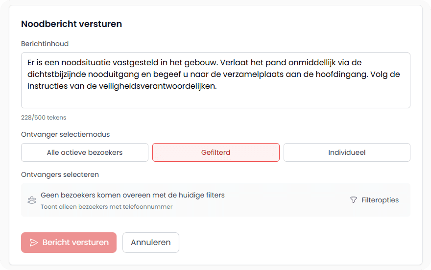 Communiceer met bezoekers bij noodsituatie