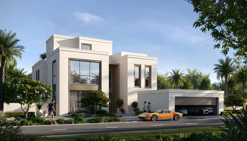Address Villas Tierra, a new development located at the street corner, featuring contemporary design and vibrant surroundings.