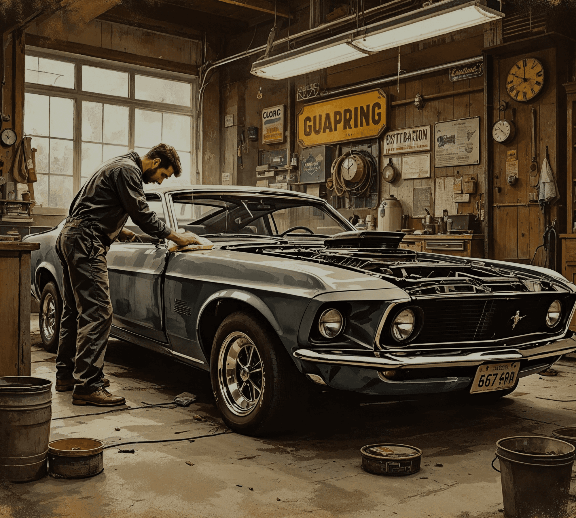 Ilustração demonstrando o serviço de restauração de carros