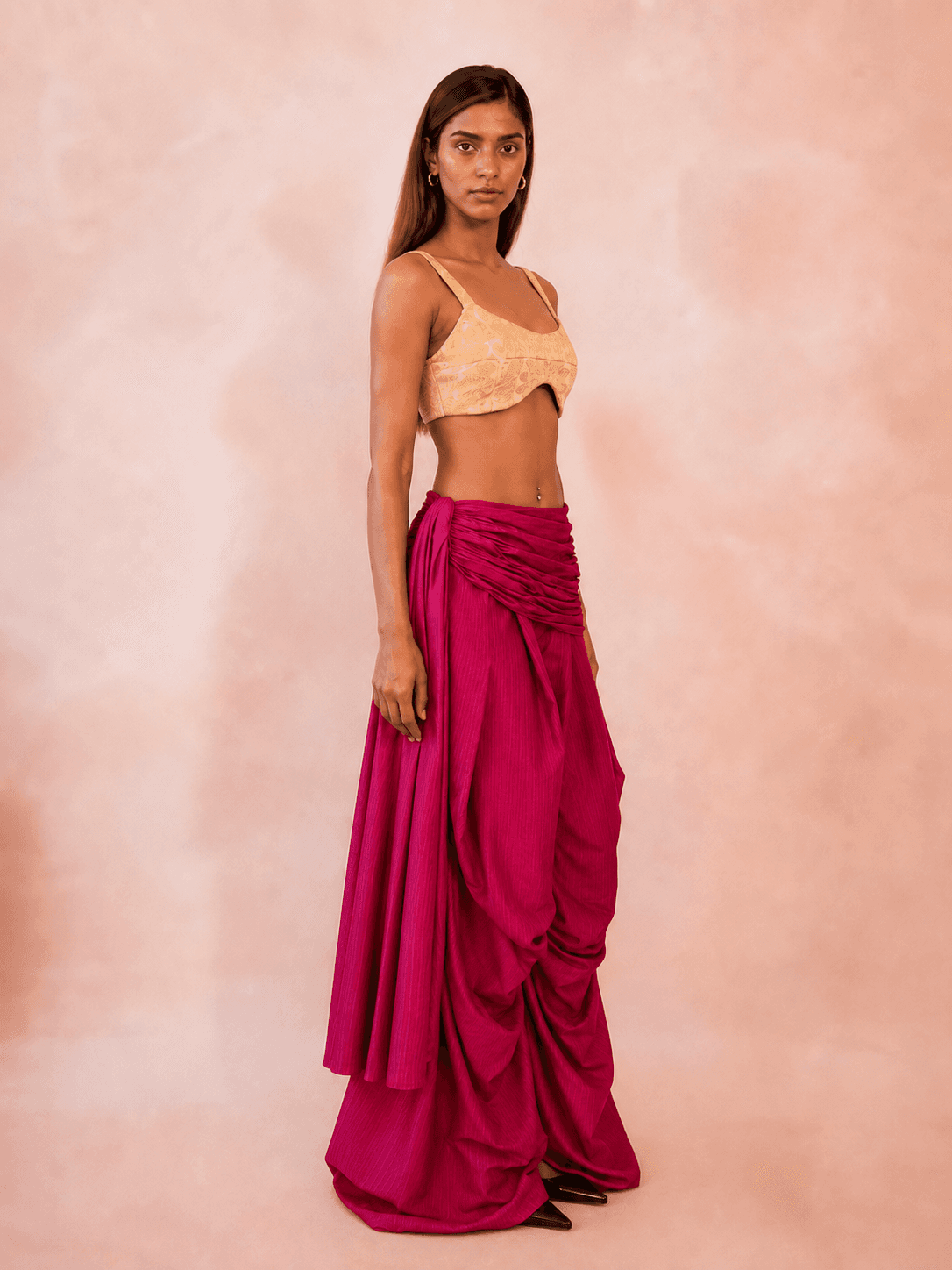 ANTARIYA XVIII is a one of a kind drape pant, handcrafted in house from repurposed pure silk and saree borders.