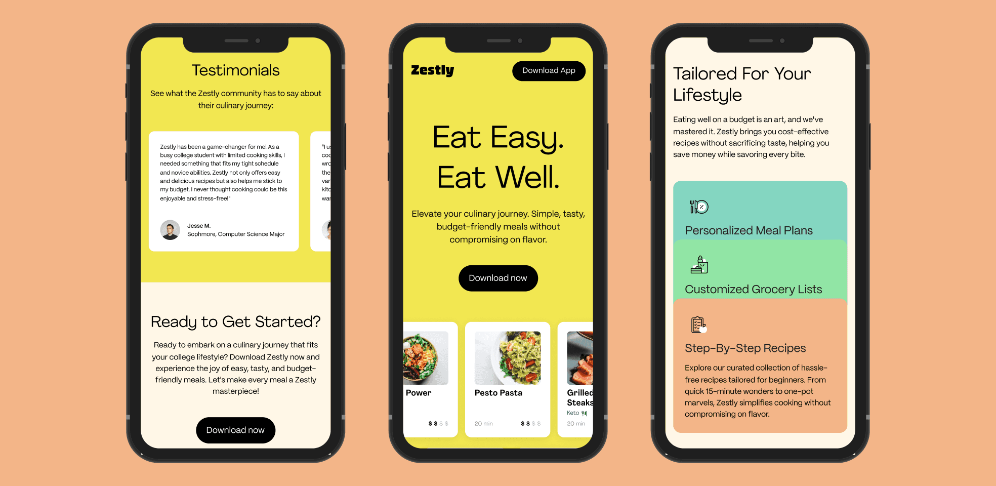 mobile mockups of landing page